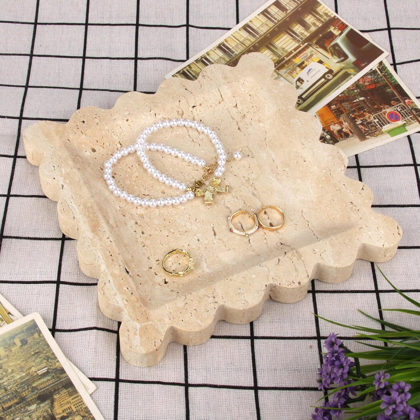 HESHIBI Marble Decorative Tray, Square, 8x8 inches, Rosso Lepanto, Luxury Natural Stone, Bathroom Vanity, Dresser Top, Kitchen Sink, Trinket Ring Tray