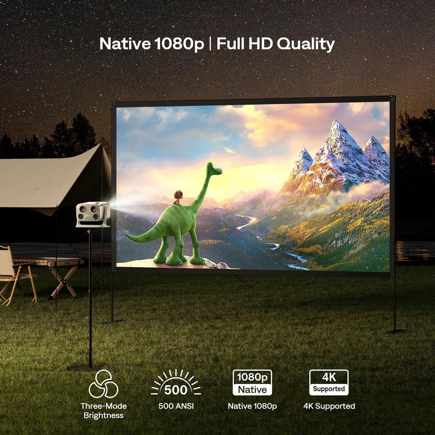 Aurzen Boom mini Google TV 4K Supported Smart Projector with WiFi and Bluetooth, Outdoor & Home Movie Projector with 20W Speakers DoIby Audio, Real-Time Focus & Keystone, 500 ANSI Lumens, Black