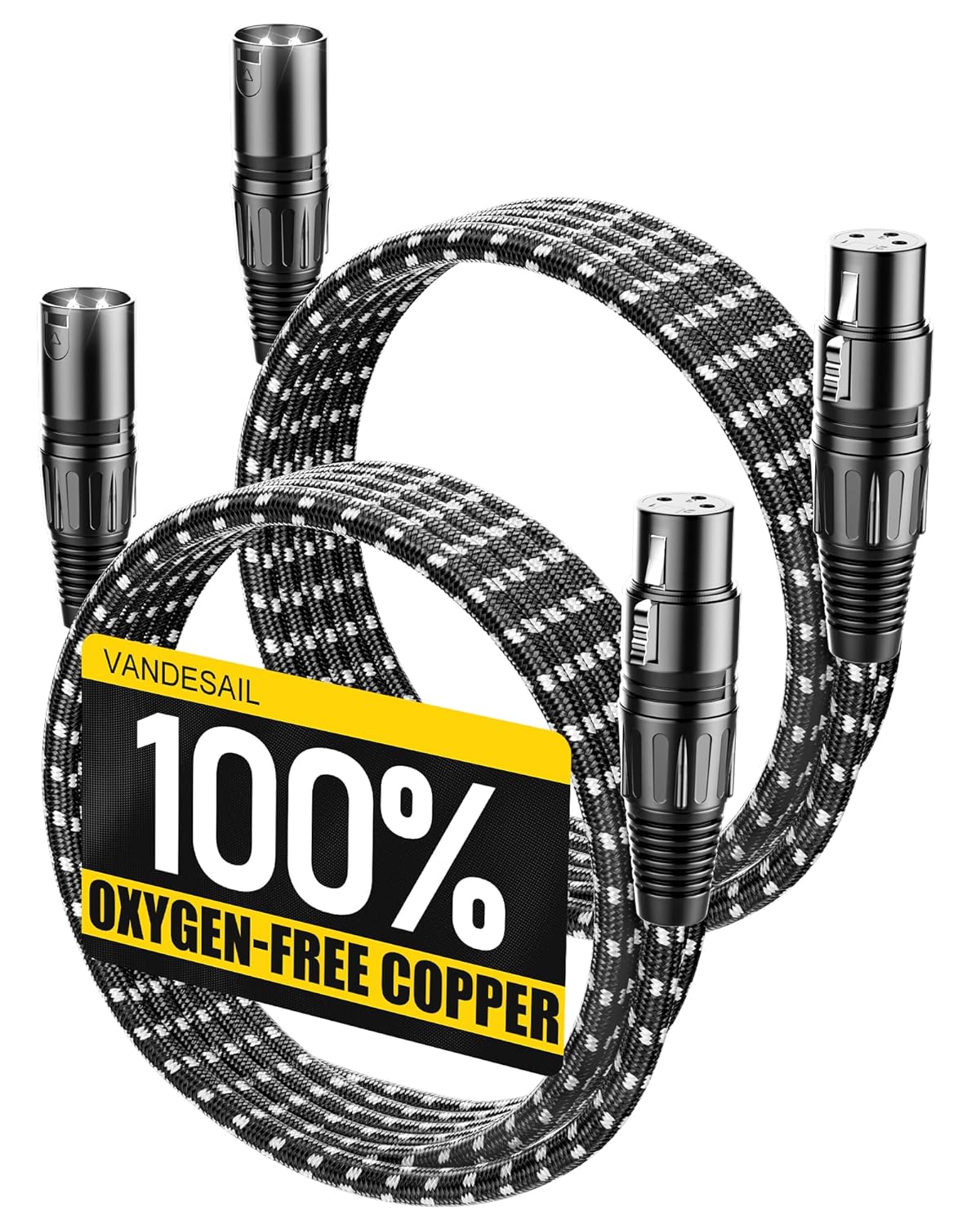 VANDESAIL XLR Cables 25ft 2 Pack, Durable Nylon Braided XLR Microphone Cable, Mic Cable, Shielded and Fully Balanced OFC Male to Female Cord for Recording Mixer Amplifie Speaker Black White