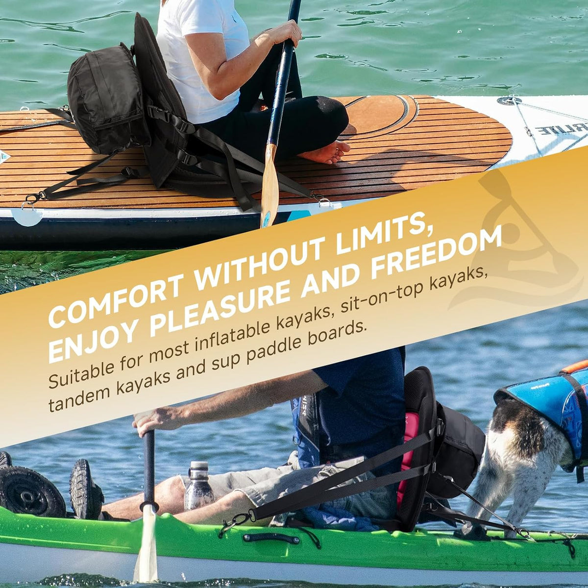 Trymaker Paddle Board Seat, Thick Kayak Seat with Back Support 5cm Thick Cushion, High-Back Support, Large Storage Bag, Ergonomic Design, Paddleboard & kayak Fishing