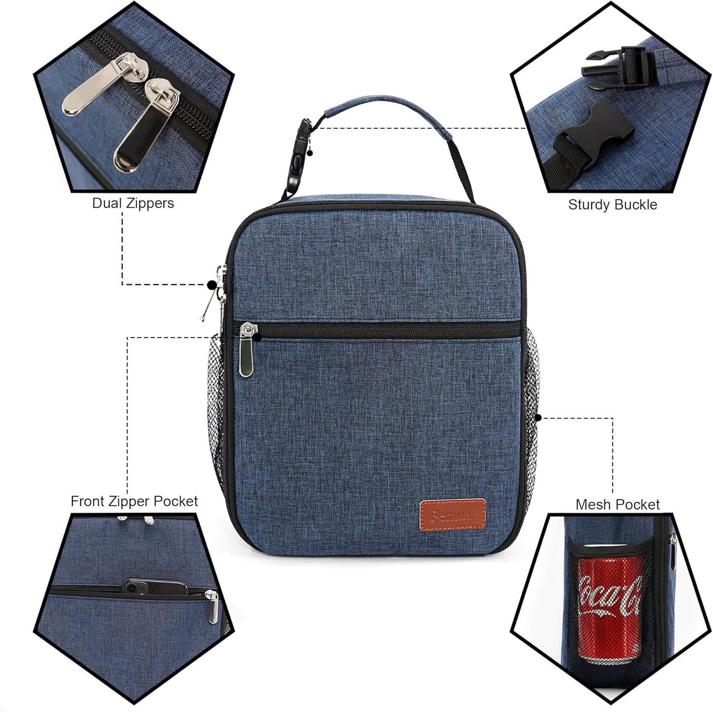 Lunch Box for Men Women Adults Small Lunch Bag for Office Work Picnic - Reusable Portable Lunchbox, Black