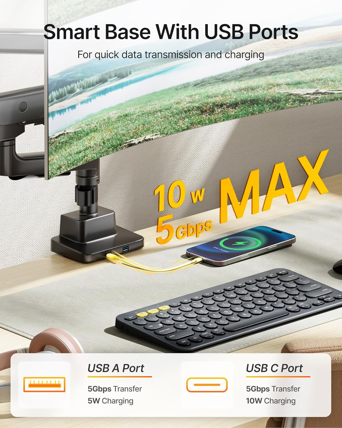 monTEK Premium Aluminum Monitor Arm for 17–57” Ultrawide Screens up to 59 lbs, USB 3.0 Dual Desk Mount with Adjustable Gas Spring, Quick-Release Plate, 10-Min Assembly, Clamp/Grommet, Max VESA 100x100