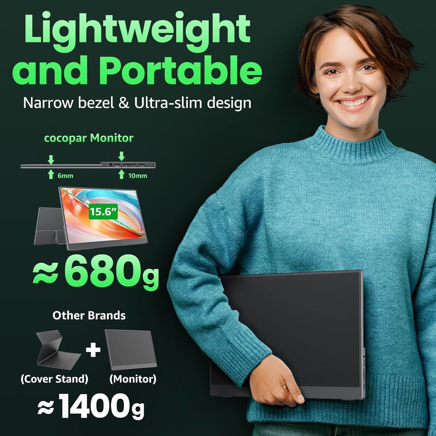 cocopar Portable Monitor 18.5 inch 1080P 100Hz 72% NTSC USB-C HDMI Large Portable Monitor for Laptop MacBook Xbox PS4/5 Switch