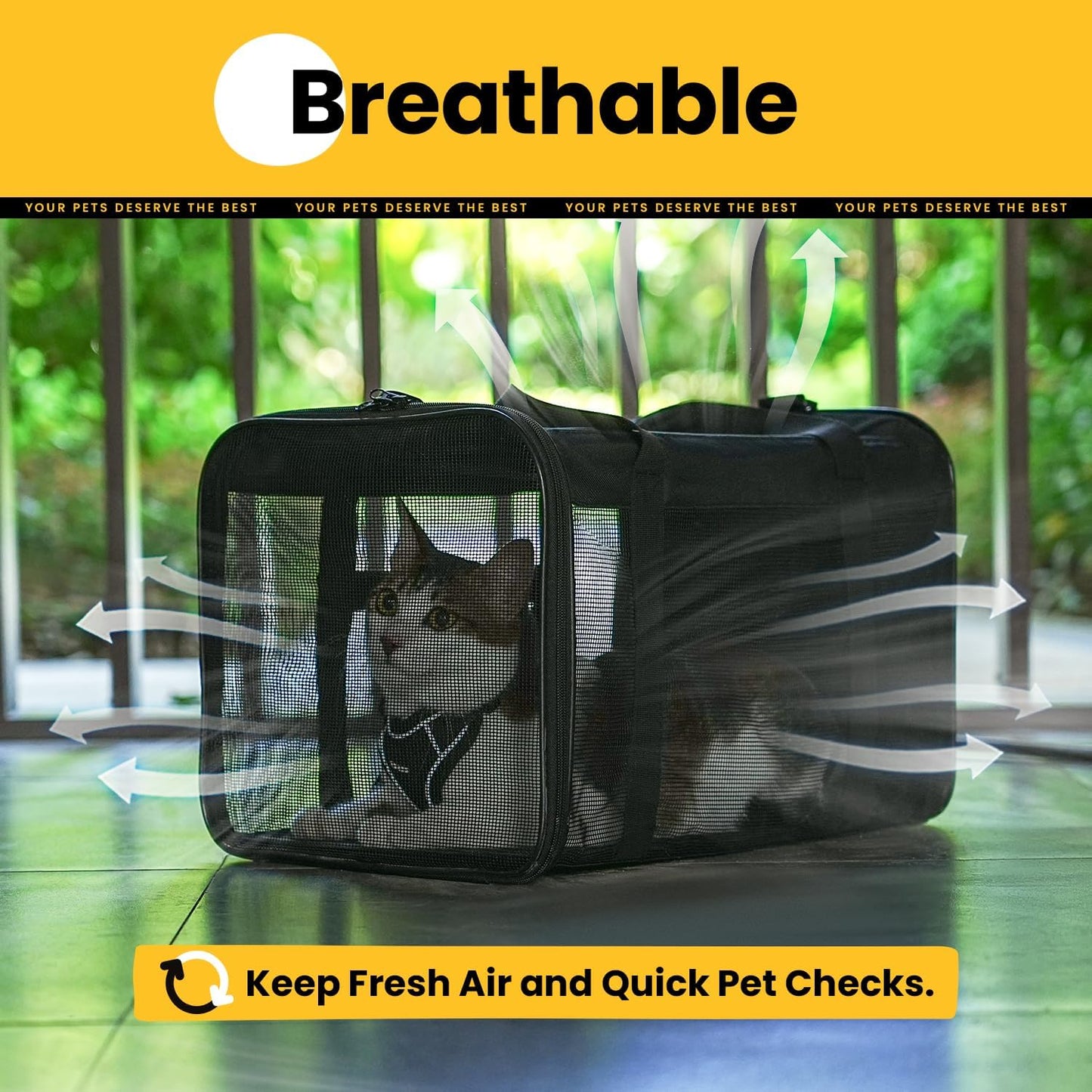 Conlun Cat Carrier Bag,Soft-Sided Pet Carriers for Dogs with 4-Sided Mesh,Airline Approved Cat Transport Carrier for Small&Medium Cats Kitten Puppy Up to 6Kg,Collapsible Cat Travel Carrier-M,Black