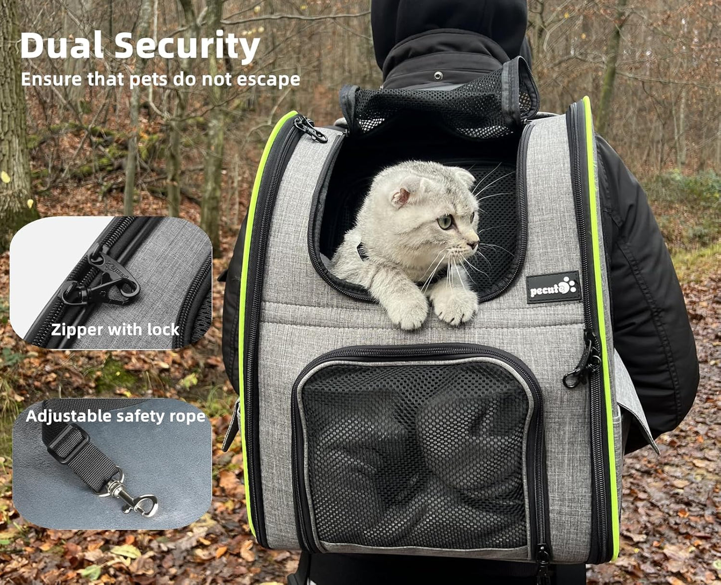Pecute Pet Carrier Backpack, Dog Carrier Backpack Expandable with Breathable Mesh for Pets <6kg, Pet Backpack Carrier for Hiking Travel Camping Outdoor