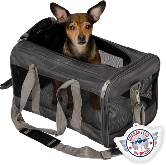 Sherpa Original Deluxe Travel Bag Pet Carrier, Airline Approved & Guaranteed-On-Board - Mesh Panels & Spring Frame, Locking Safety Zippers, Machine Washable Liner - Charcoal Gray, Medium