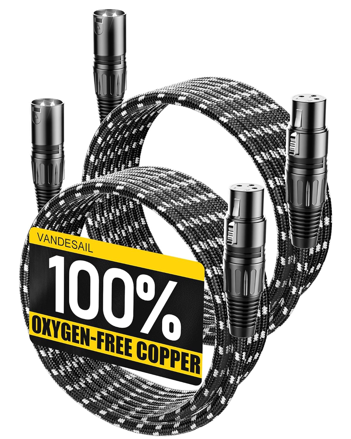 VANDESAIL XLR Cables 25ft 2 Pack, Durable Nylon Braided XLR Microphone Cable, Mic Cable, Shielded and Fully Balanced OFC Male to Female Cord for Recording Mixer Amplifie Speaker Black White