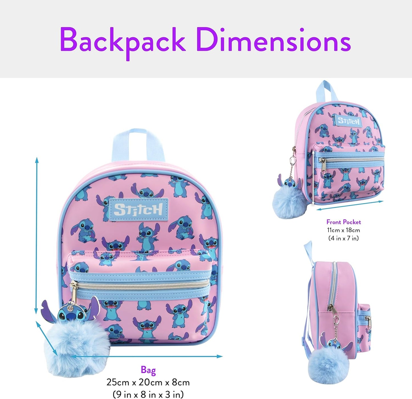 Disney Mini Backpack With Stitch Keychain | Girls Lilo And Stitch Bag | Mini Backpack For Girls | One Size Pink