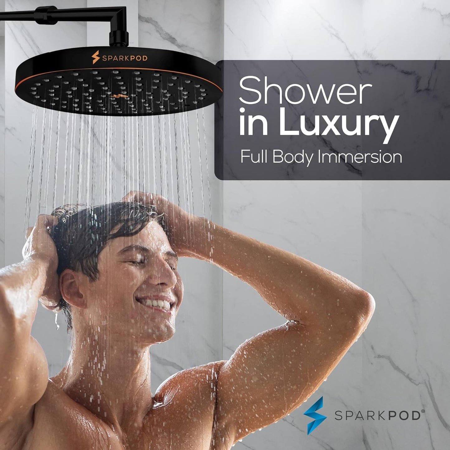 SparkPod Shower Head - High Pressure Rain - Premium Quality Luxury Design - 1-Min Install - Easy Clean Adjustable Replacement for Your Bathroom Shower Heads (Luxury Polished Chrome, 6 Inch Round)