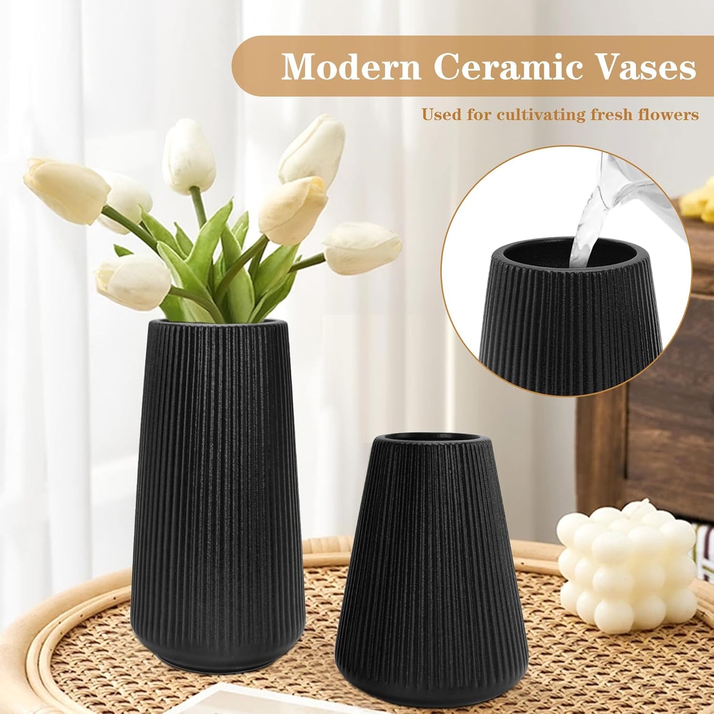 White Ceramic Vase, GUKJOB Small Cute Flower Vase for Pampas Grass, Home, Living Room, Dining Table, Farmhouse, Office Decor, Bedroom, Table, and Kitchen Shelf (White)