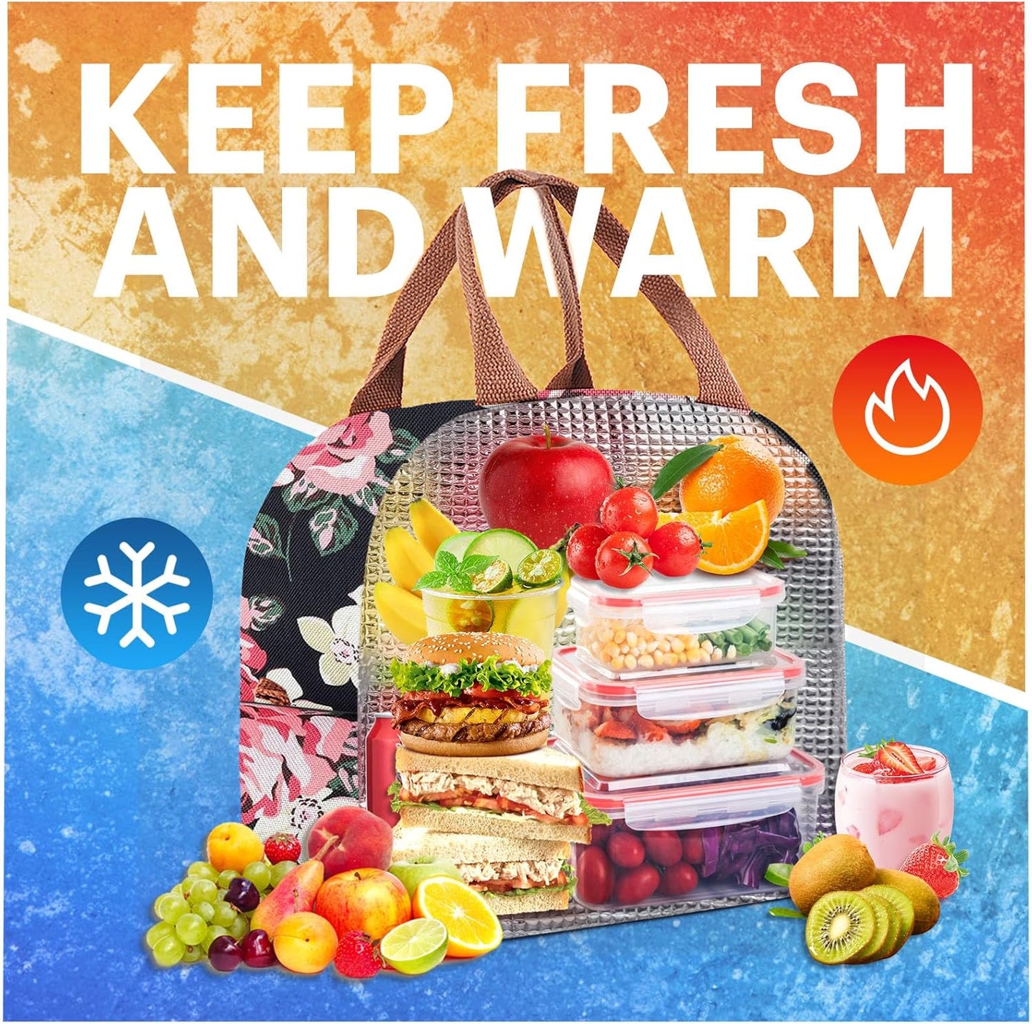 Lunch Bag for Women & Men Adult Insulated Lunch Box, Small Leakproof Cooler Food Lunch Containers Reusable High Capacity Lunch Tote Bags for Work, Travel, Outdoor
