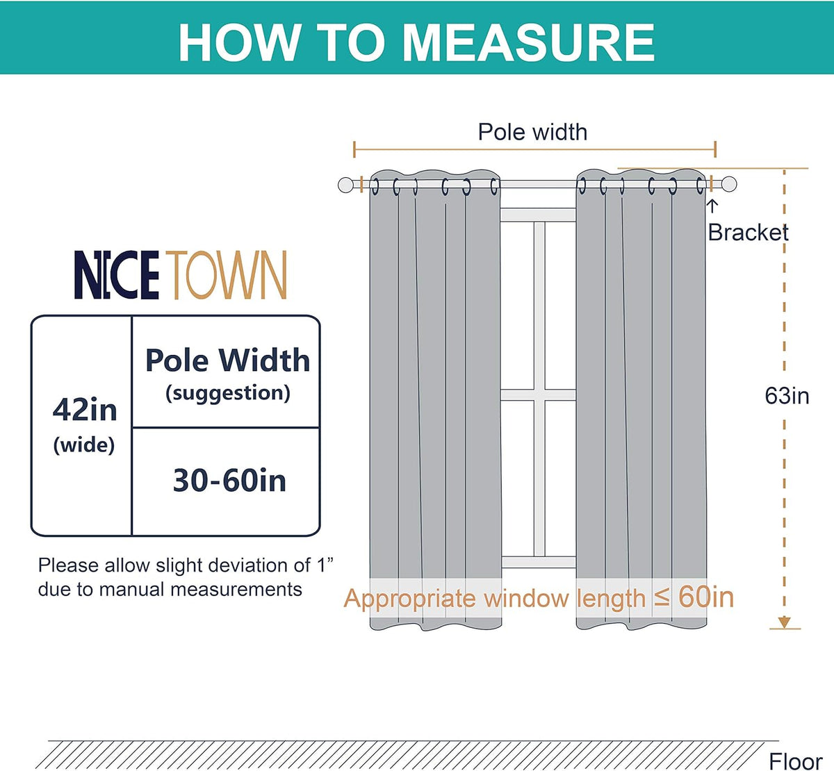 NICETOWN Blackout Curtains 2 Panels for Bedroom- Thermal Insulated Grommet Blackout Curtains 63 Inches Long for Living Room/Kitchen Rideaux occultants (2 Panels, W42 x L63 -Inch,Grey) - PuriLite