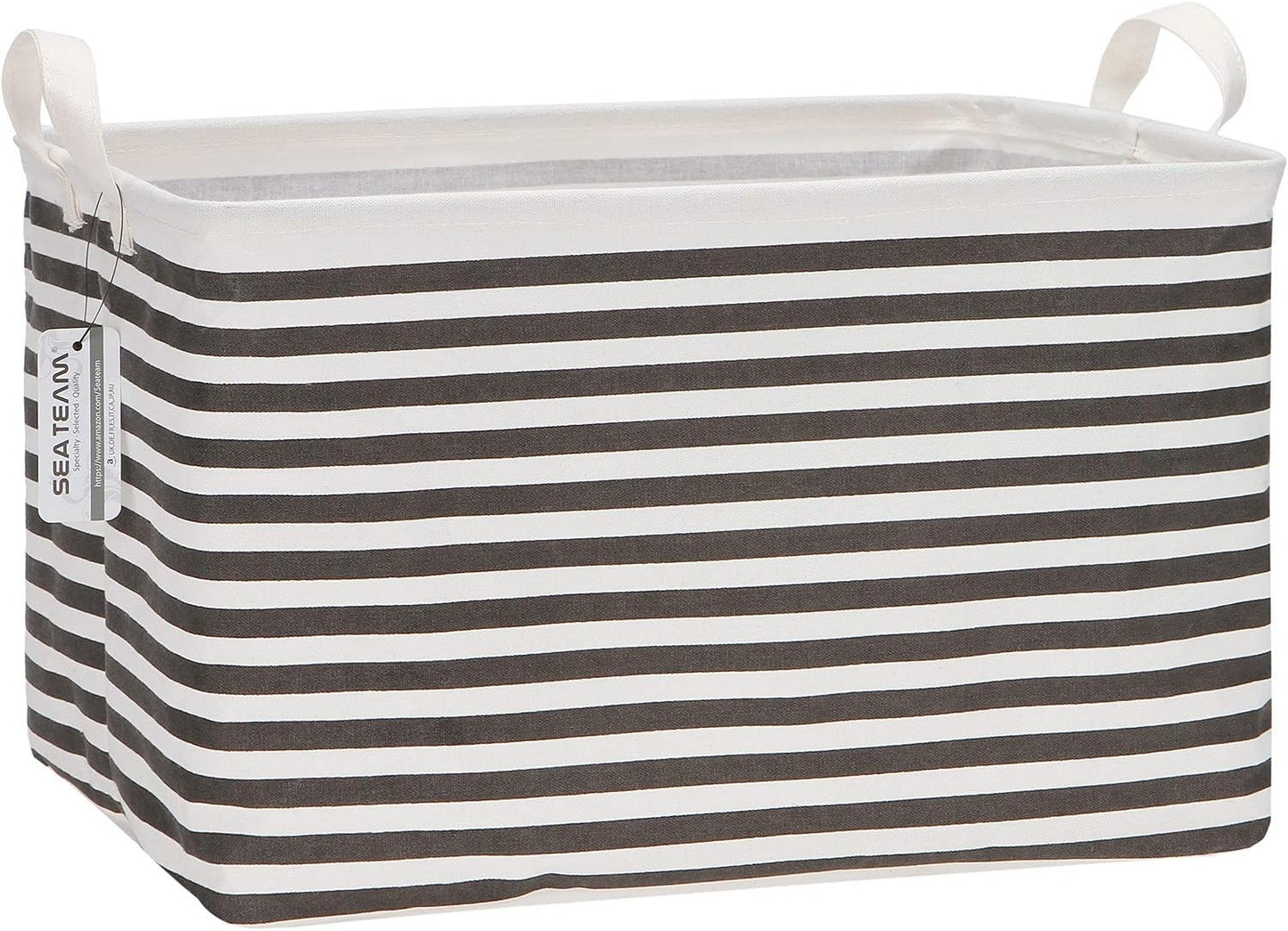 Sea Team 16.5 x 11.8 x 9.8 inches Square Canvas Fabric Storage Bins Shelves Storage Baskets Organizers for Nursery & Kid's Room, Grey Stripe