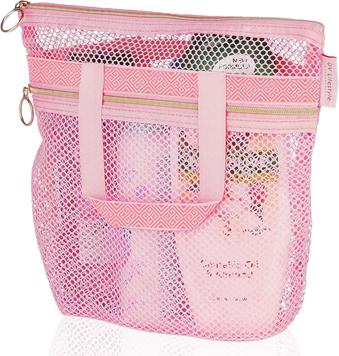 Mesh Shower Caddy Portable 10.2x9.9'' Shower Bag with Zipper & 2 Pockets. Shower Tote Ideal for Gym, Travel, Camp, Beach, for Sunscreen, Dorm & College Essentials (Black)