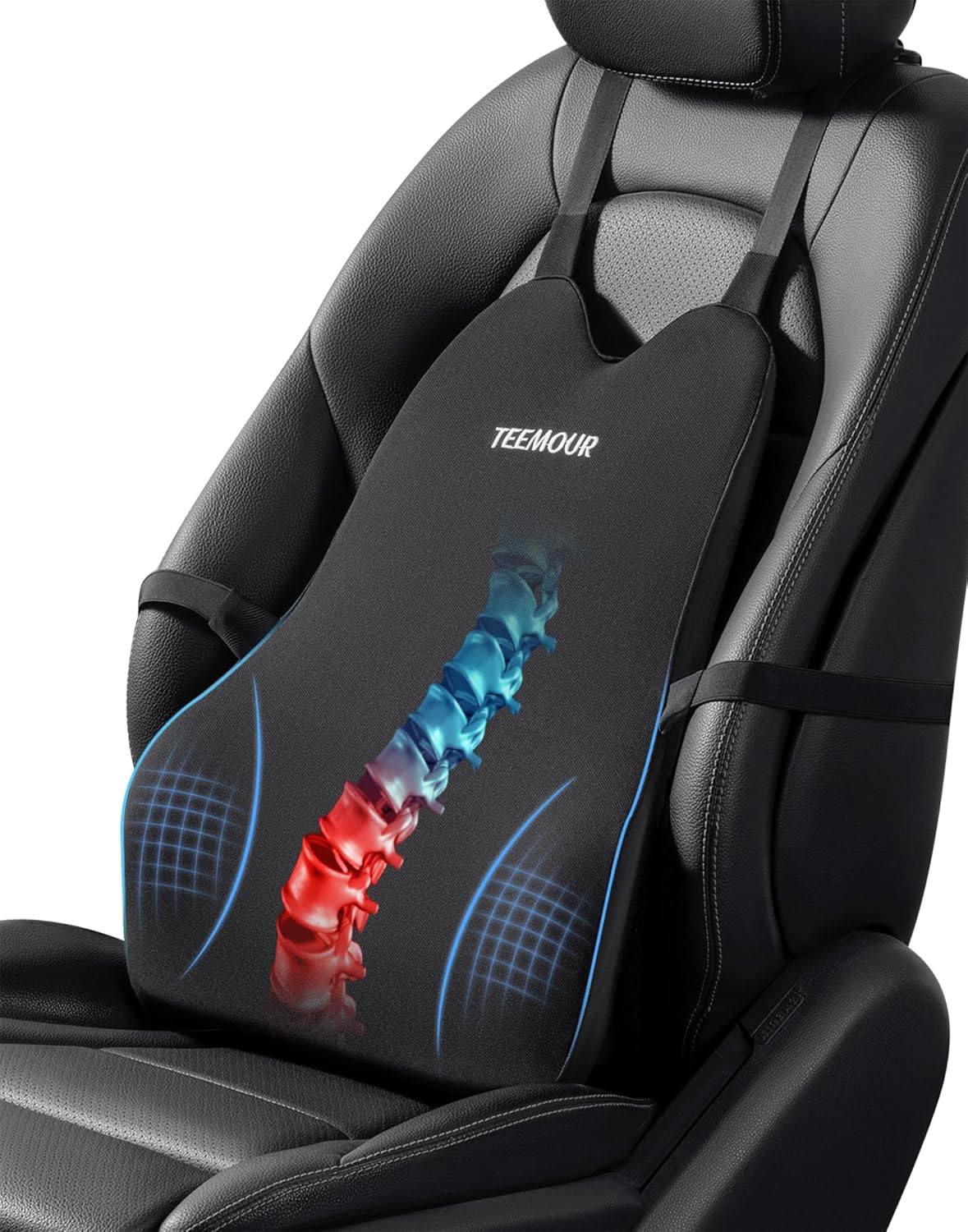 Lumbar Support Pillow for Office Chair Car Sitting Posture Back Support Memory Foam Back Cushion for Driving, Lumbar Comfort for Long Sitting, Truck with Three Adjustable Straps