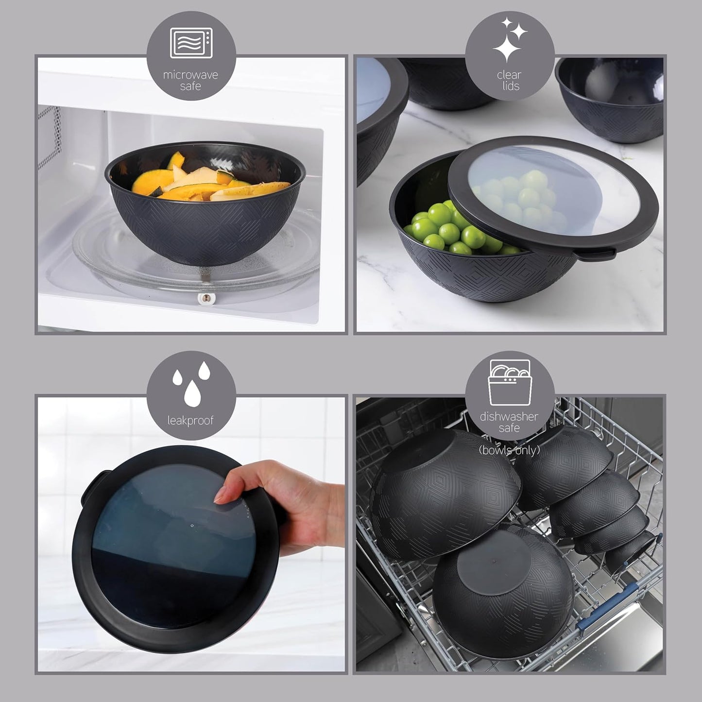 COOK WITH COLOR Mixing Bowls with TPR Lids - 12 Piece Plastic Nesting Bowls Set Includes 6 Prep Bowls and 6 Lids, Microwave Safe Mixing Bowl Set (Mint)