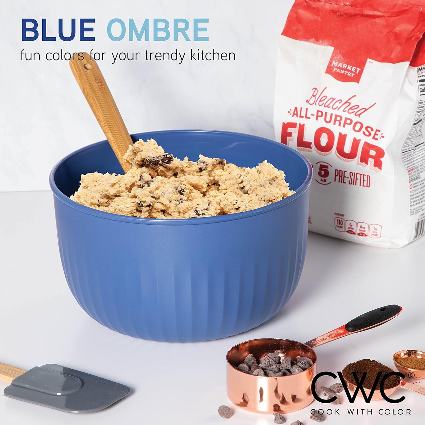 COOK WITH COLOR Prep Bowls with Lids- 8 Piece Nesting Plastic Small Mixing Bowl Set with Lids (Teal Ombre)