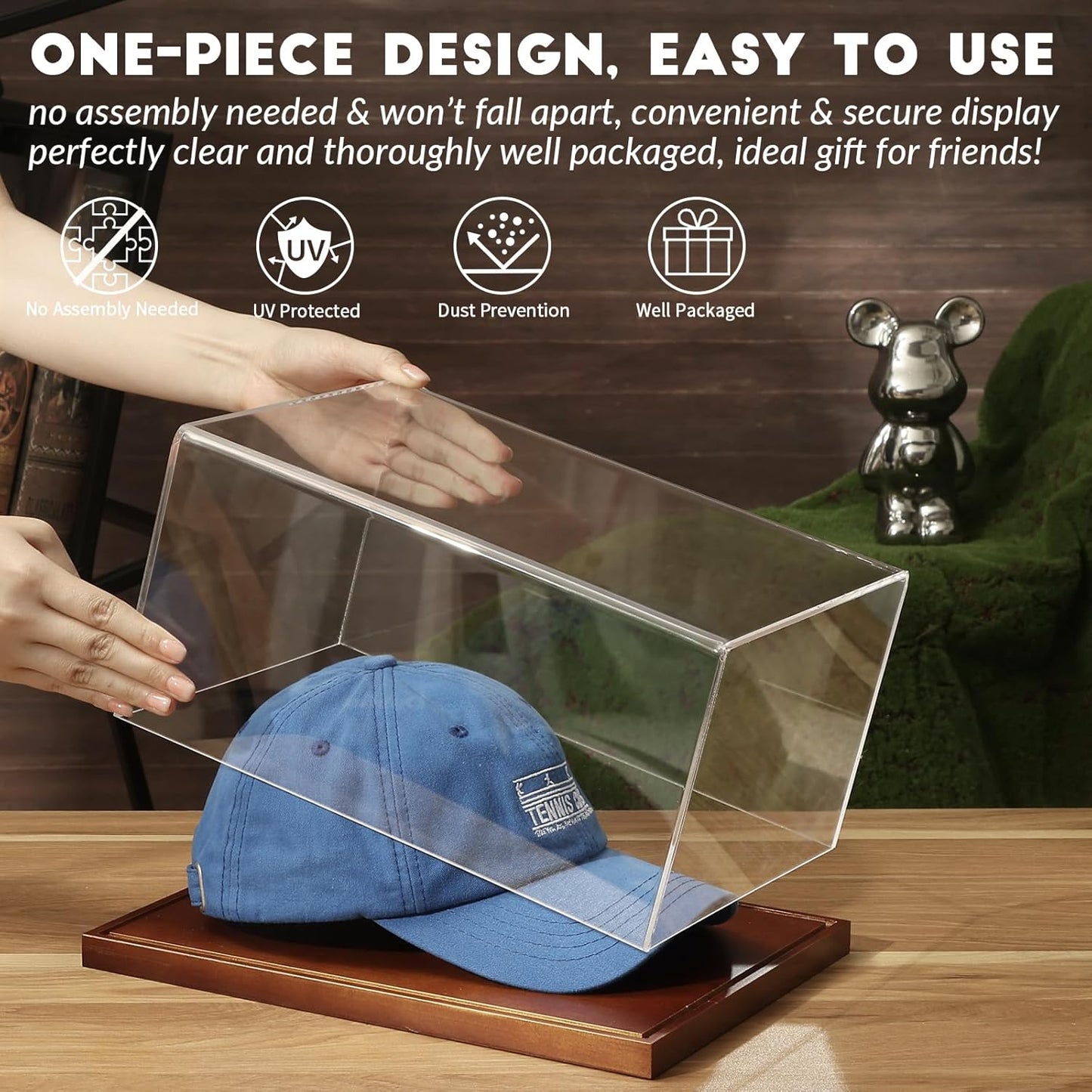 JupDec Baseball Display Case, Clear Cube Baseball Holder with Wooden Base, Autograph Baseball Stand Box for Single Ball, Acacia Wood, Brown, 1 Pack