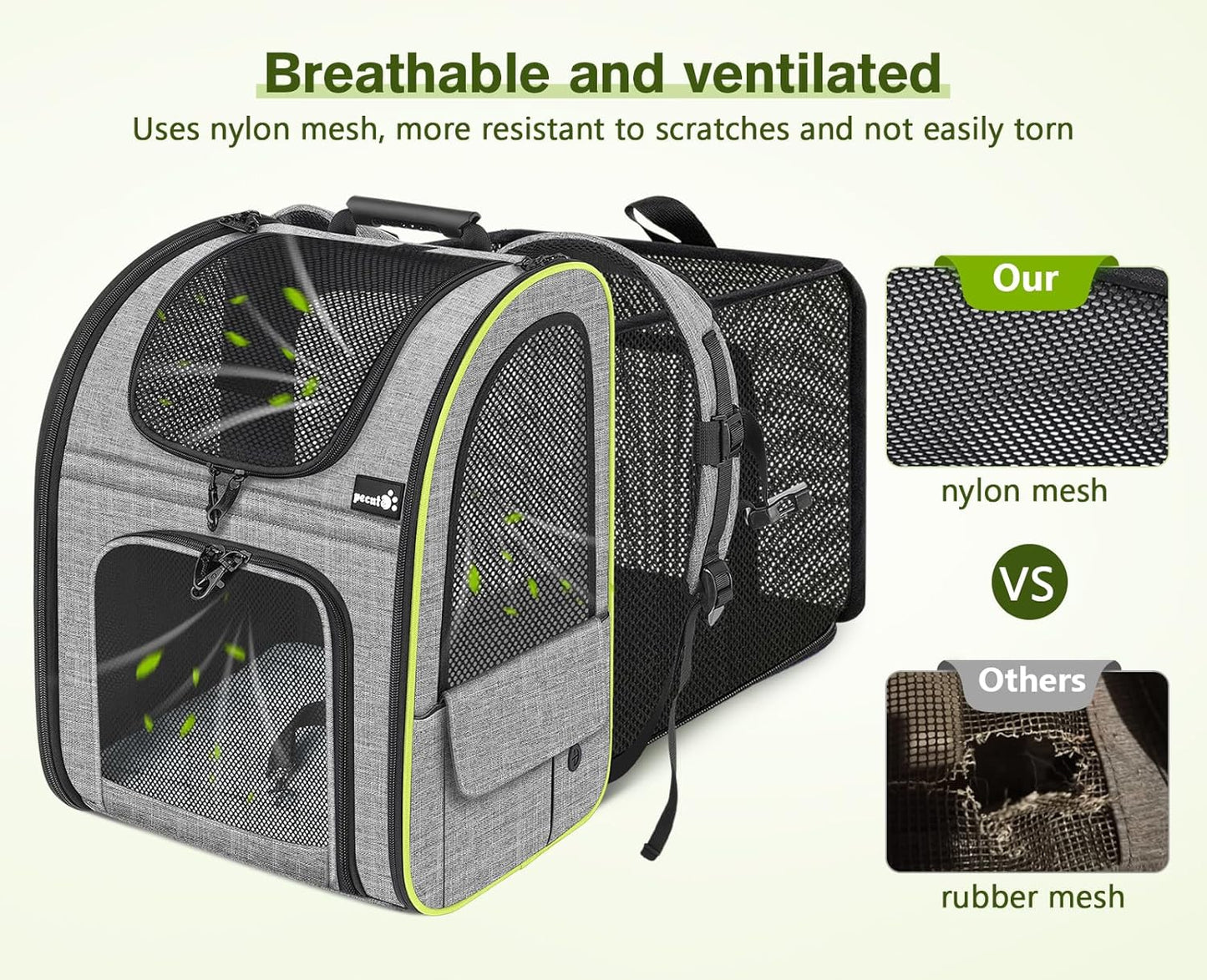 Pecute Pet Carrier Backpack, Dog Carrier Backpack Expandable with Breathable Mesh for Pets <6kg, Pet Backpack Carrier for Hiking Travel Camping Outdoor