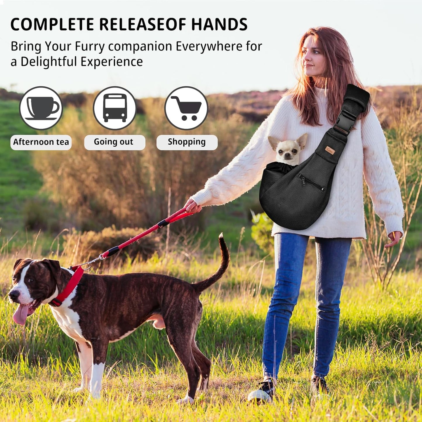 Cuby Adjustable Dog Cat Sling Padded Hard Bottom Pet Carrier Sling Soft Carrying Puppy Bag for Small Dogs Cats Outdoor Travel (Grayish-White)