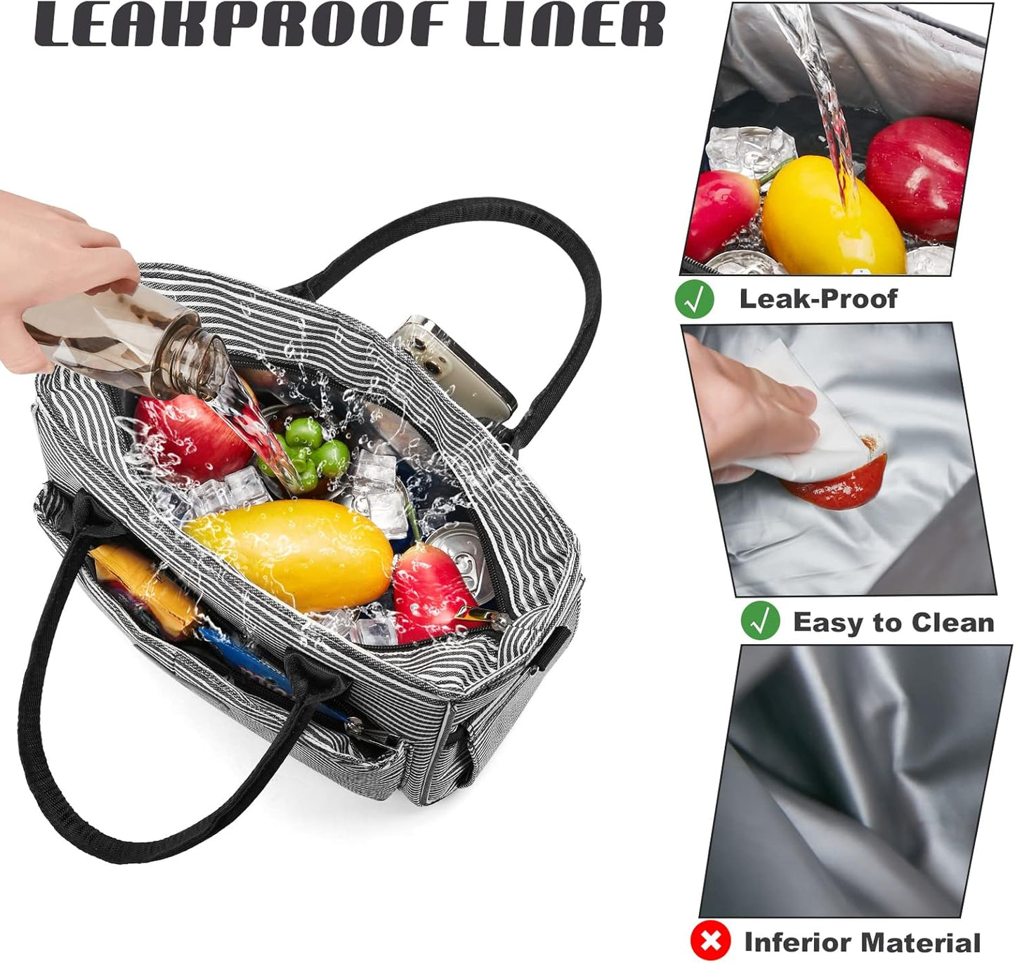 Lunch Bag for Women, Insulated Lunch Box for Work, Large Leakproof Cooler Purse with Side Pockets & Removable Shoulder Strap Women's Lunch Tote Bag for Picnic Work Beach Cute Lunch Bags (Heart)