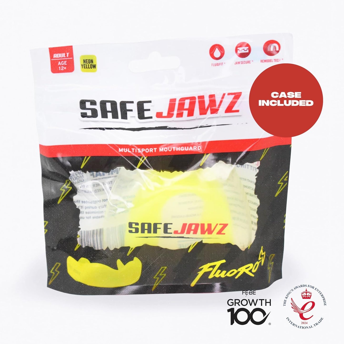 SAFEJAWZ Mouthguard Strapless Slim Fit, Adults and Junior with Case for Boxing, Basketball, Football, MMA, Martial Arts, Hockey and All Contact Sports (Adults (12+ Years), Black)