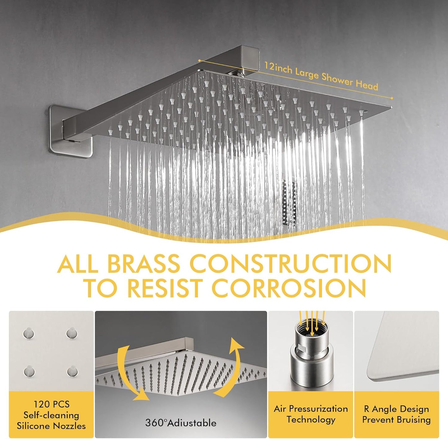 Fransiton Shower System Rain Shower System Set Ceiling Mounted, Rainfall Shower Head with Handheld, Bathroom Shower Kit (Valve Included) (8" - Wall Mount, Matte Black)