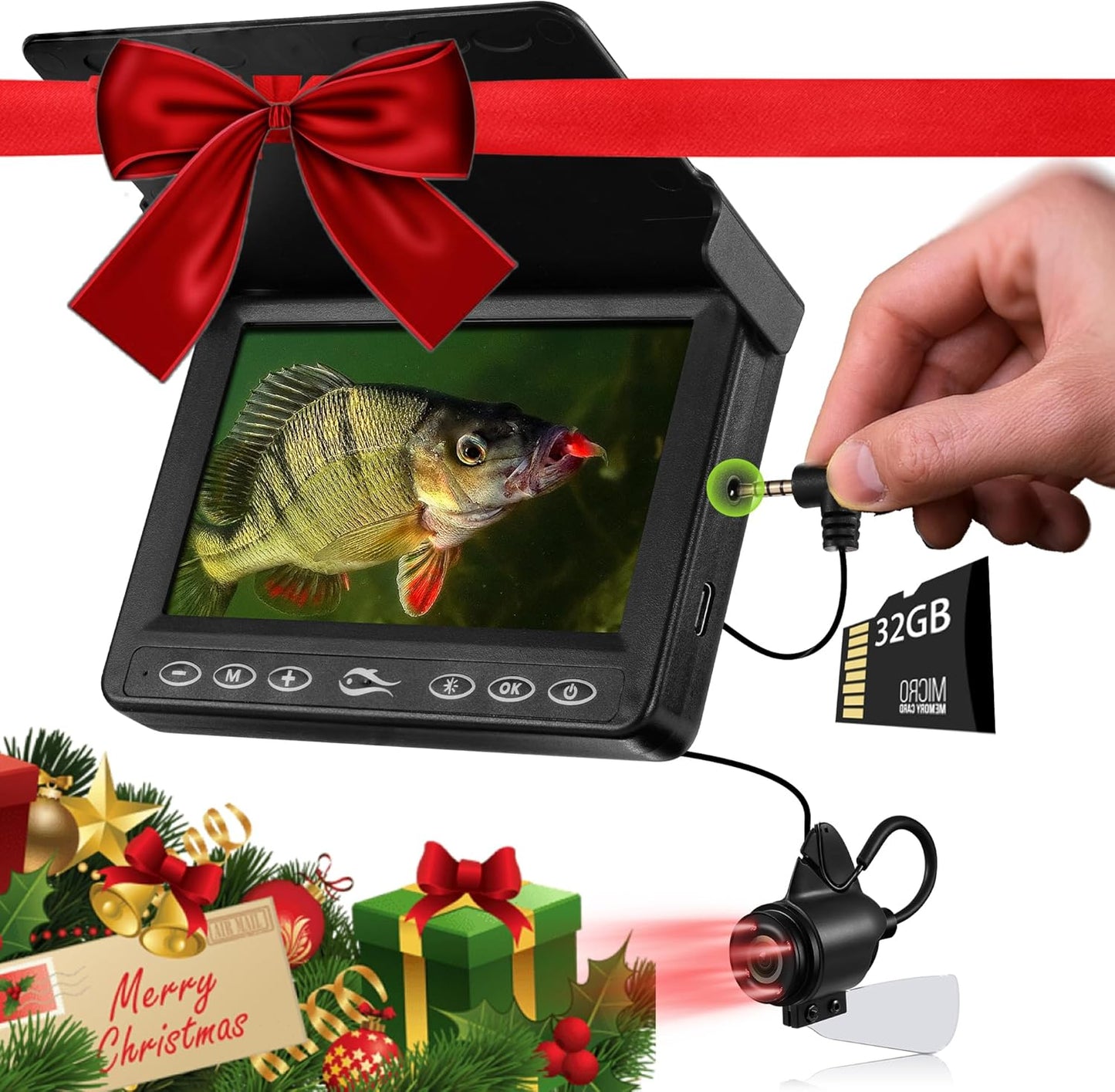 FishPRO Underwater Fishing Camera - MOQCQGR 4.3'' (NO Need Learn) Ice Fishing Camera Underwater, 3-Grade IR Lighting, 4X Zoom, 1000TVL Ice Fishing Fish Finder for Boat Lake Kayak Ice Fishing