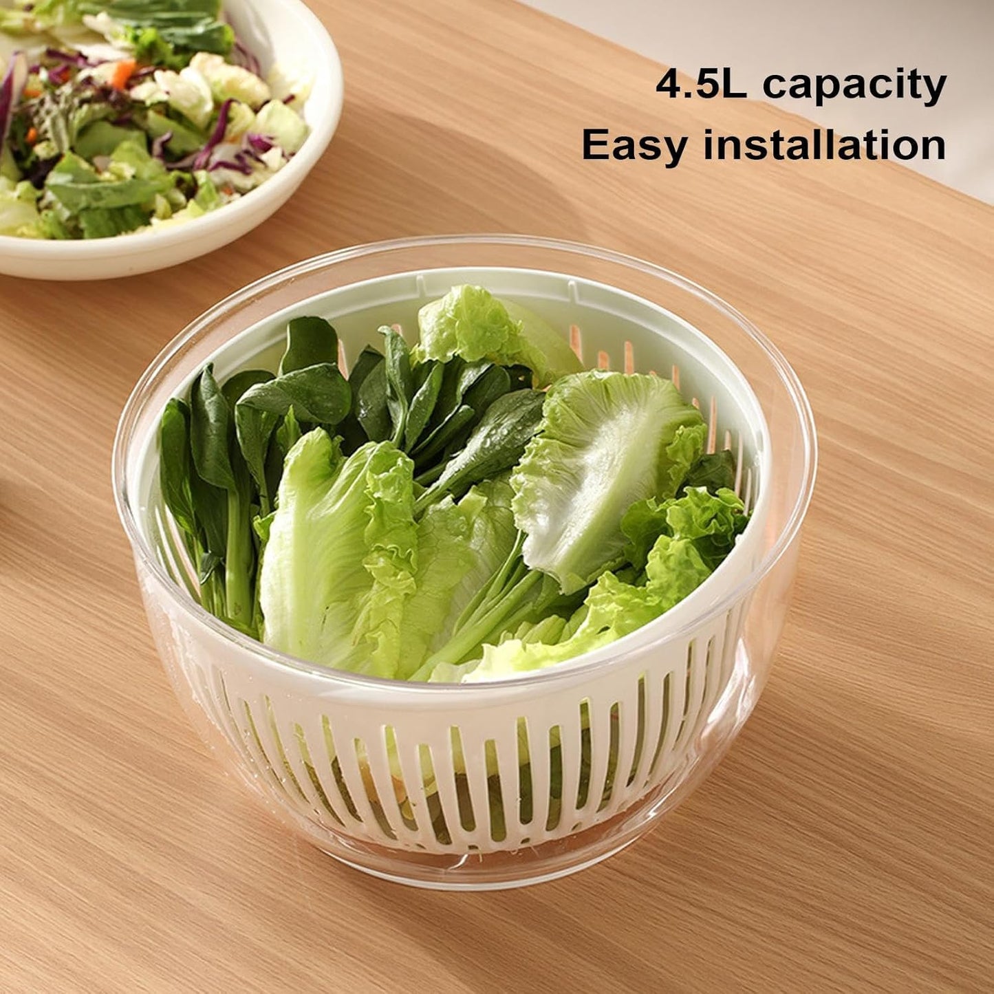 Salad Dryer - 4.5L Lettuce Dryer Spinner - Container with Non-Slip Base Bowl Strainer Storage for Kitchen Fruit Vegetable Refrigerator
