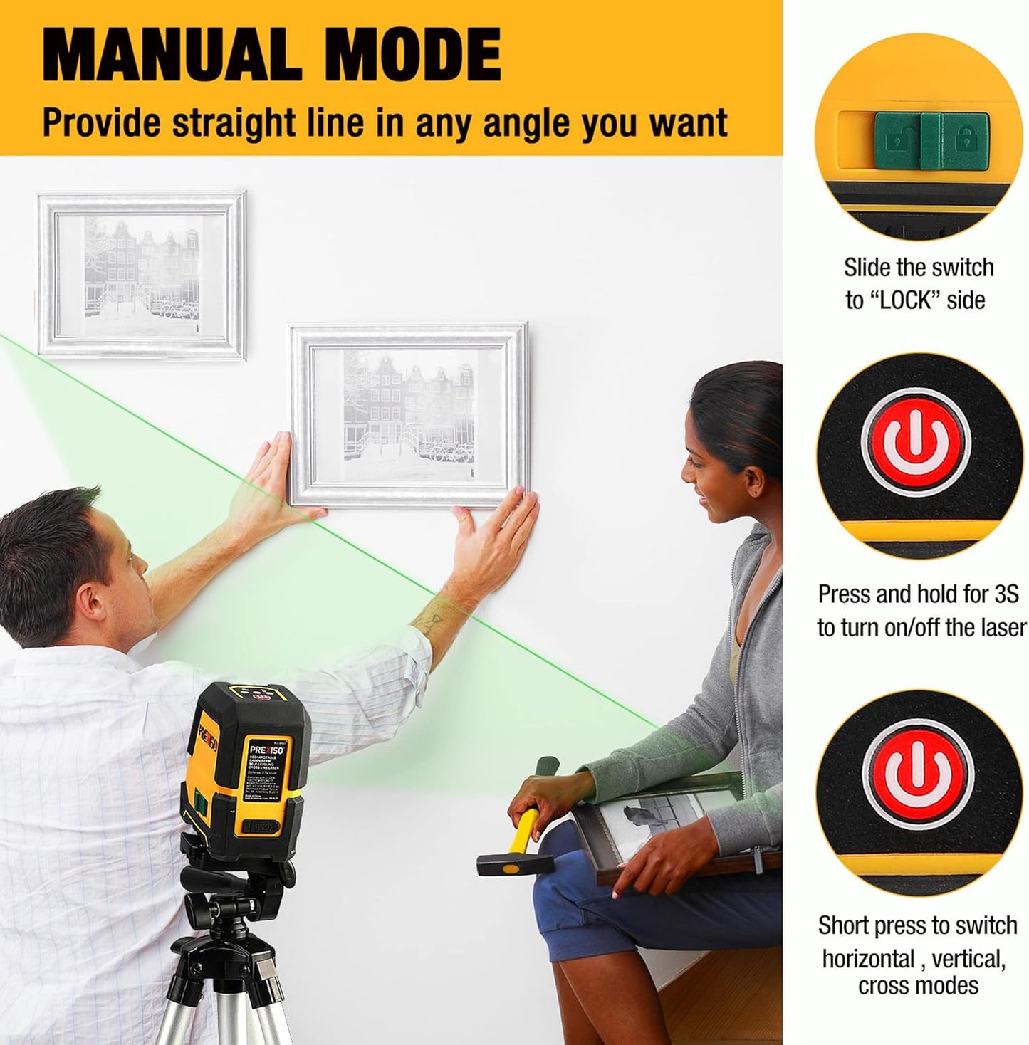 PREXISO Laser Level Self Leveling, 100 Ft Rechargeable & Selectable Green Cross Line Laser Level for Construction, Floor Tile, Home Renovation with Magnetic Pivoting Base, Target Plate & Portable Bag