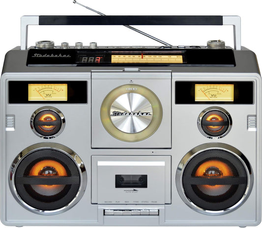 Sound Station Portable Stereo with Bluetooth/CD/AM-FM Radio/Cassette Recorder (Silver) - PuriLite