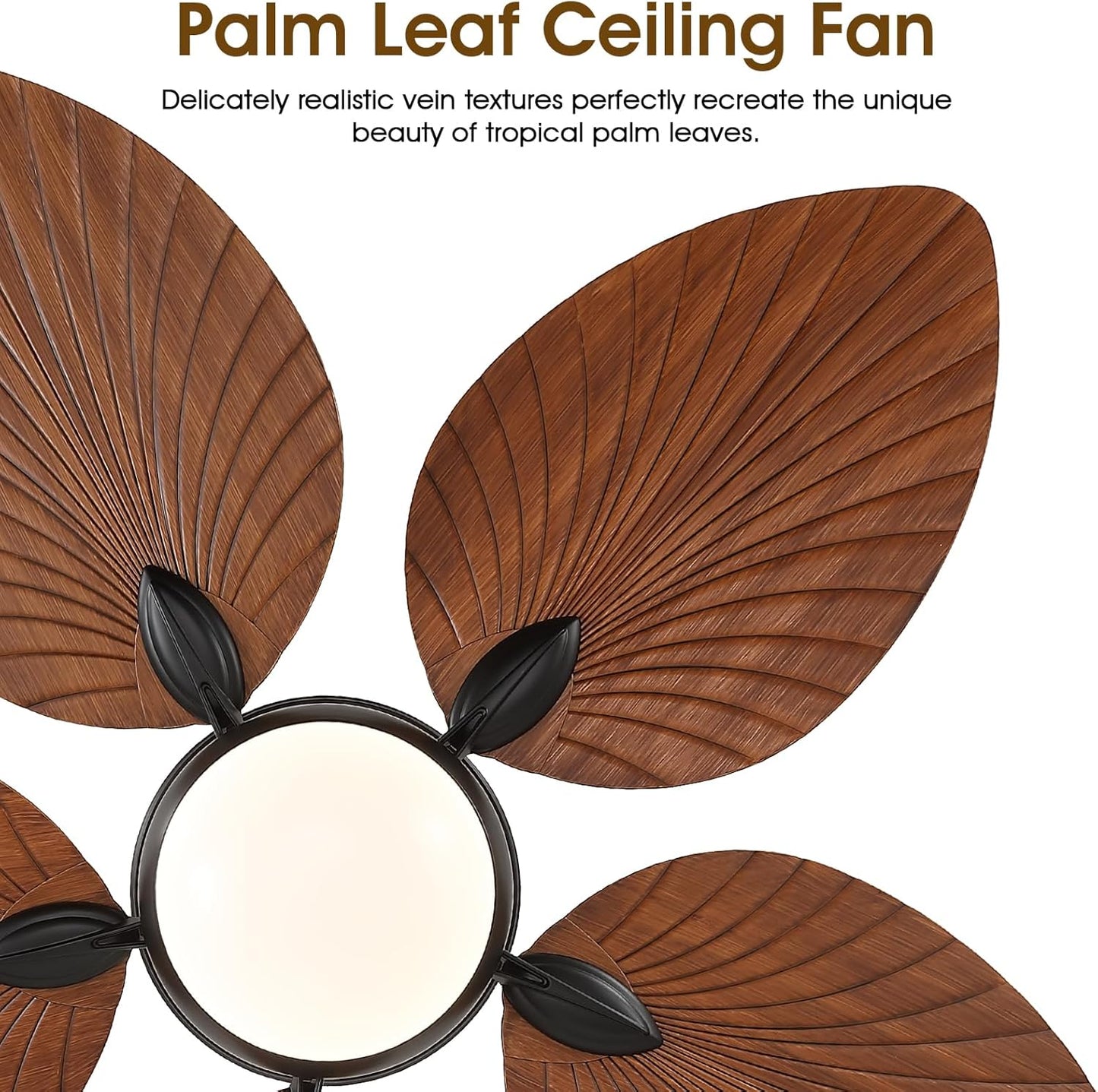 Wiviniya Ceiling Fans with Lights and Remote/APP Control, 44 Inch Tropical Palm Leaf Ceiling Fan with LED Lights, Outdoor Ceiling Fans for Patios Porch, Reversible Quiet Motor, Dimmable, Light Brown