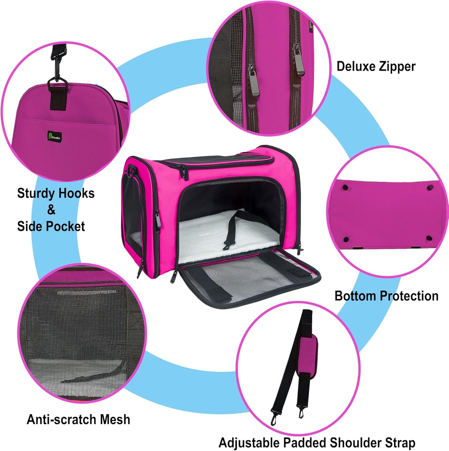 NextFri Soft Sided Carrier for Cats Dogs,TSA Airline Approved Collapsible Travel Pet Carrier (Magenta, Medium)