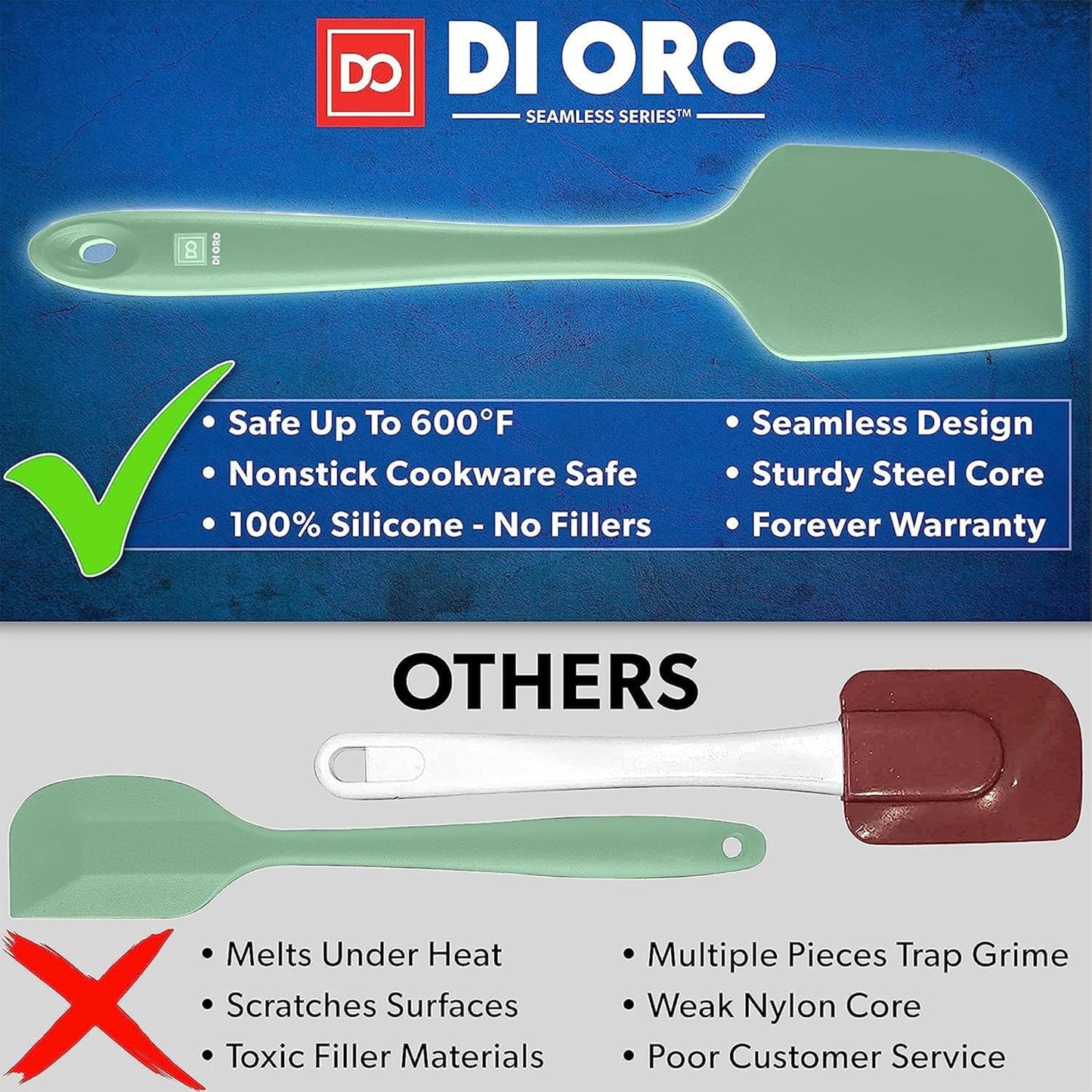 DI ORO Silicone Spatula Set - Rubber Kitchen Spatulas for Baking, Cooking, & Mixing - 600°F Heat-Resistant & BPA Free Silicone Scraper Spatulas for Nonstick Cookware - Dishwasher Safe (5pc, Black)