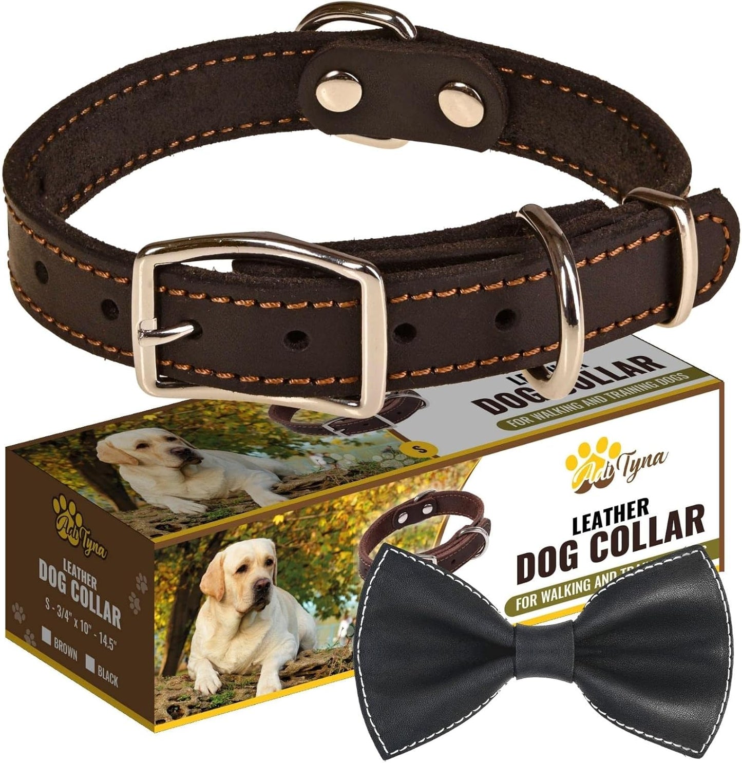 ADITYNA Heavy-Duty Leather Dog Collar for Medium Dogs - Soft and Strong, 100% Genuine Leather - Collier Pour Chien (Medium: Fit 13" - 20" Neck, Brown)