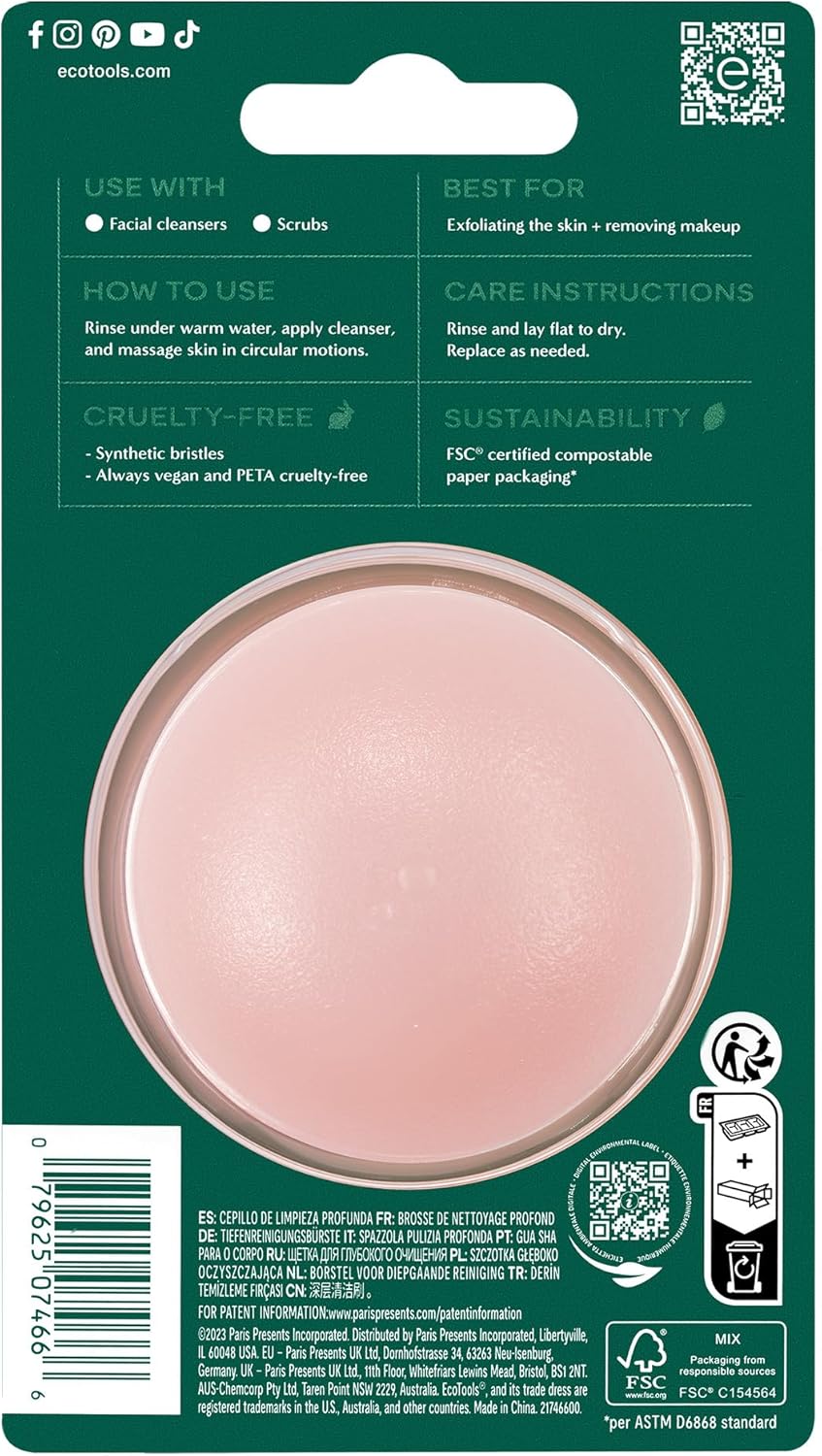 EcoTools Mini Facial Cleansing Brush, Infused with Citrus, Boosts Collagen, Safe for Sensitive Skin, Exfoliates & Clean Pores, Travel Sized, Ecofriendly, Vegan & Cruelty-Free, 2 Count