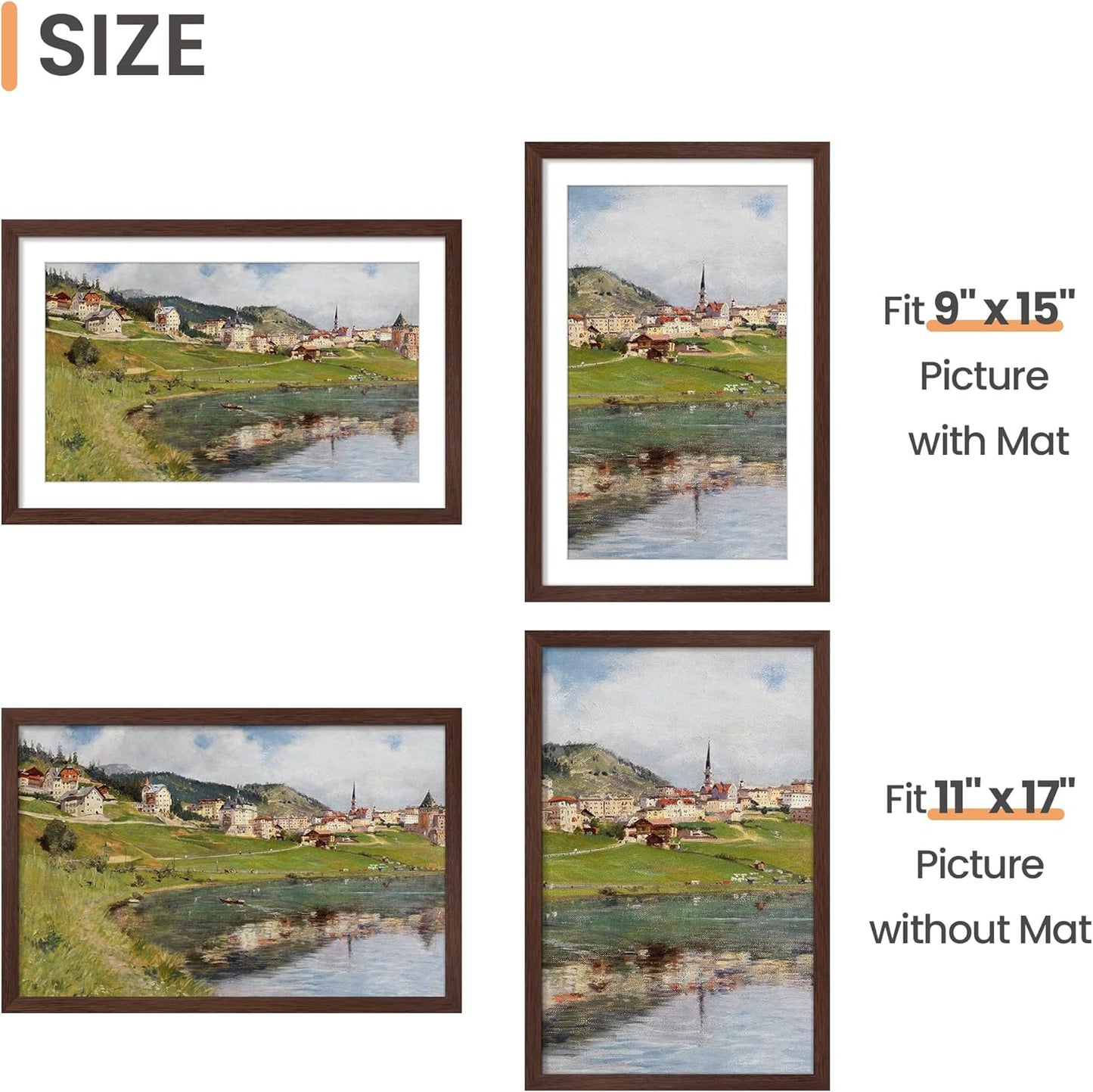 upsimples 11x14 Picture Frame, Display Pictures 8x10 with Mat or 11x14 Without Mat, Wall Hanging Photo Frames, Black