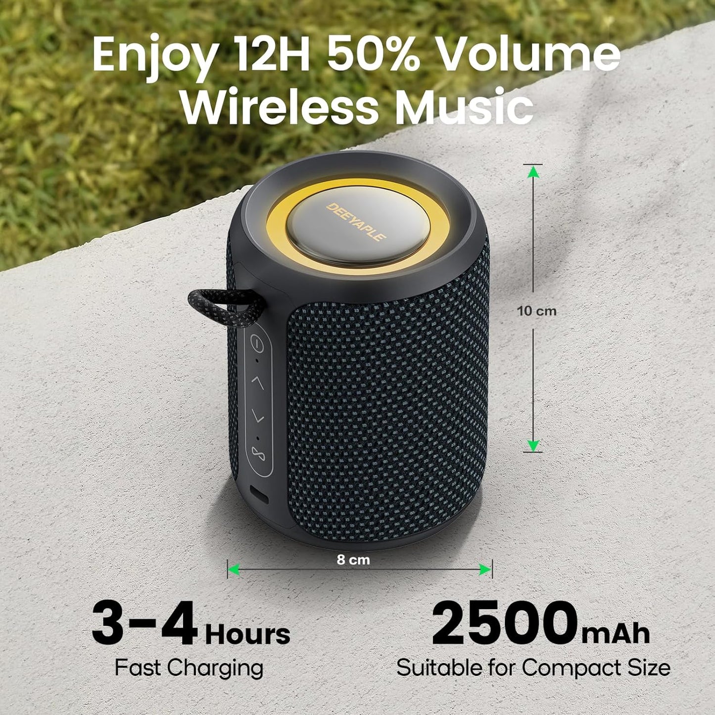 Deeyaple Portable Bluetooth Speaker, IP67 Waterproof Mini Bluetooth Speaker Wireless V5.3 with Stereo Sound,All Day,TWS Pairing,LED Light,Gift for him/her (Black)