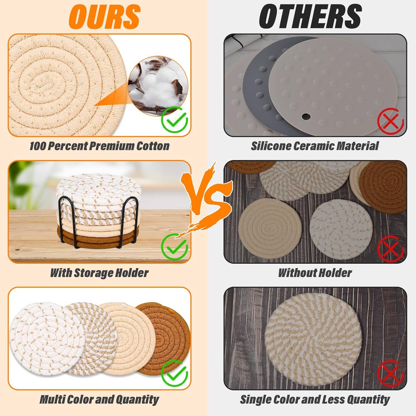 Mckanti Drink Coasters Set of 8, 4 Colors Absorbent Cotton Woven Round Coasters for Living Room Decor, Tabletop Protection Suitable for Kinds of Cups, 4.3 Inches