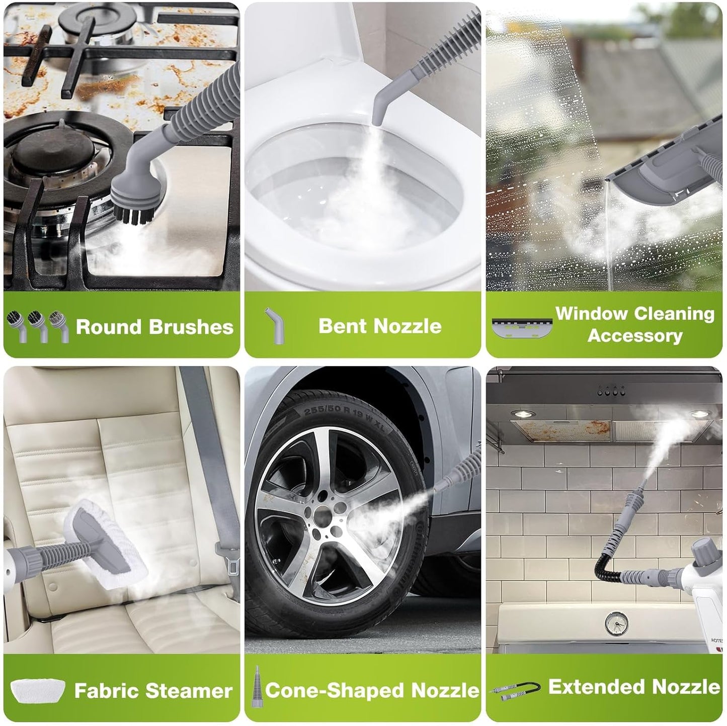 AOTER Pressurized Handheld Steam Cleaner, Portable Steam Cleaner Multipurpose for Home, Multi-Surface Steam Cleaner for Tile, Grout, Windows, Bathroom, Kitchen, Car Cleaning, with 12pcs Accessories