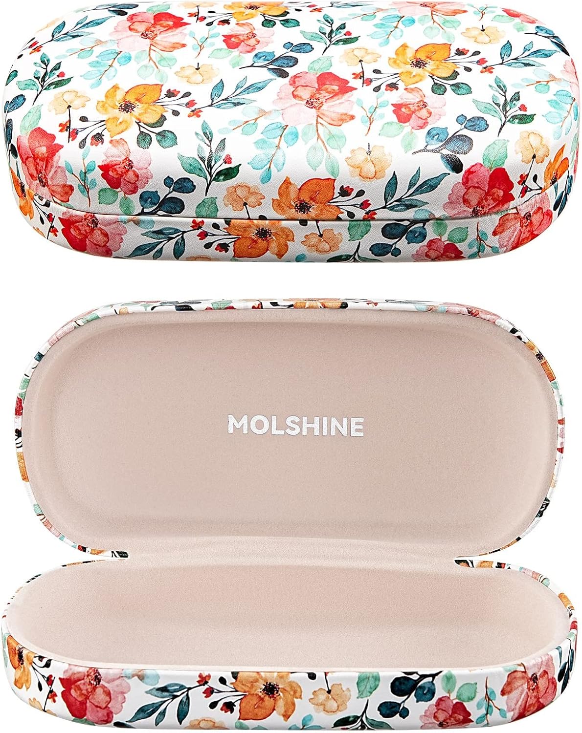 molshine Hard Shell Leather Sunglasses Case,Classic Large Glasses Case for Women Men,Sunglass Eyeglasses