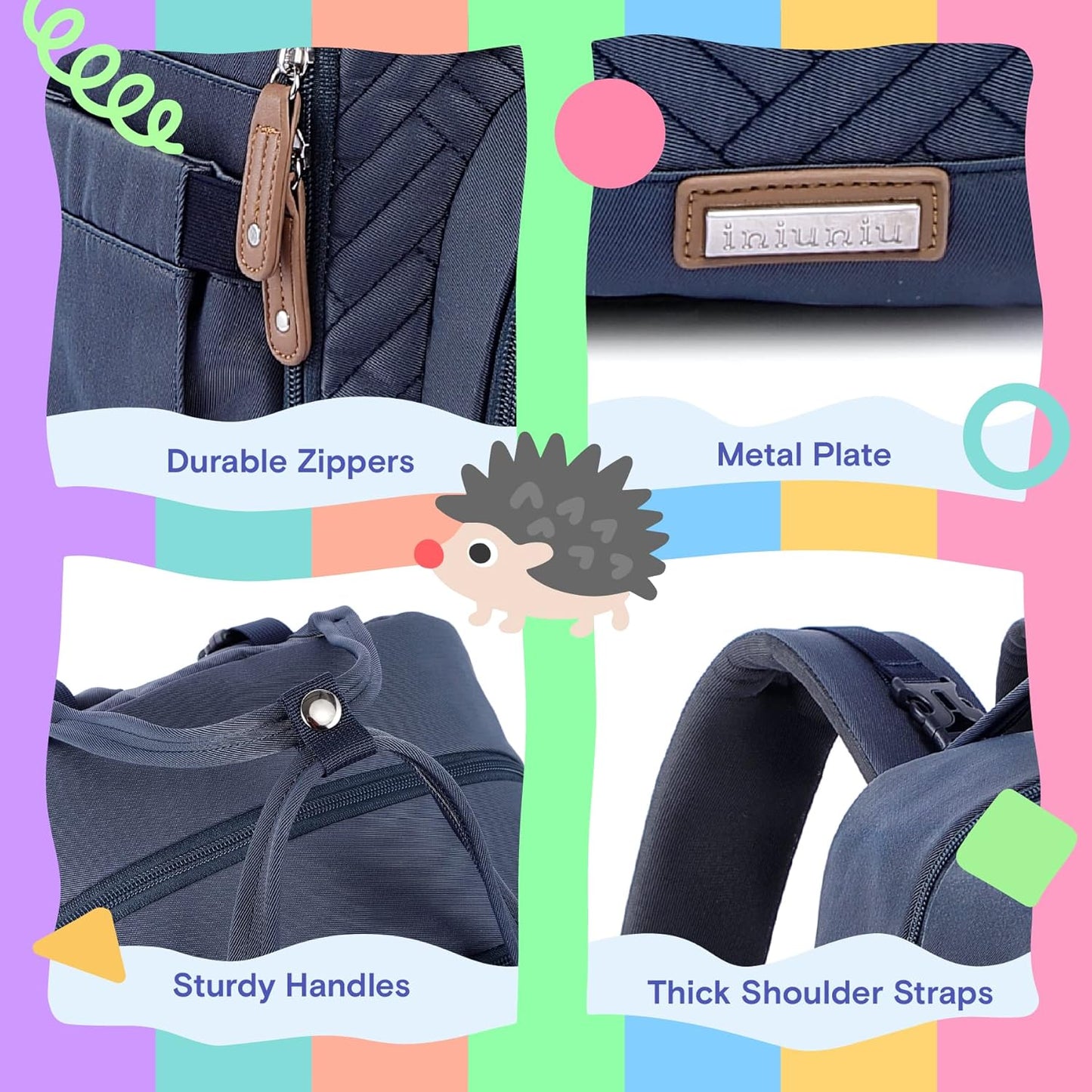 Diaper Bag Backpack, iniuniu Large Baby Bags with Diaper Pouch, Washable Changing Pad, Pacifier Case and Stroller Straps