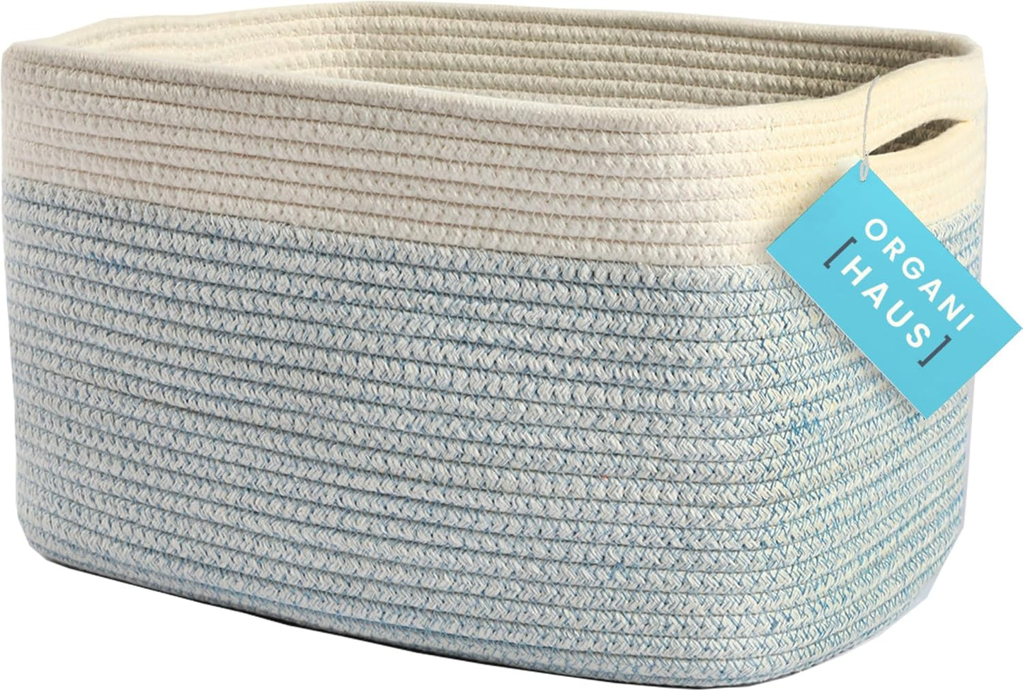 OrganiHaus Soft Woven Baskets for Storage Organization Set of 3, Cotton Rope Nursery Storage Baskets for Shelves, Square Book Bins, Bathroom Towel Hamper, Dog Toy Bins, Panier Rangement - Light Honey