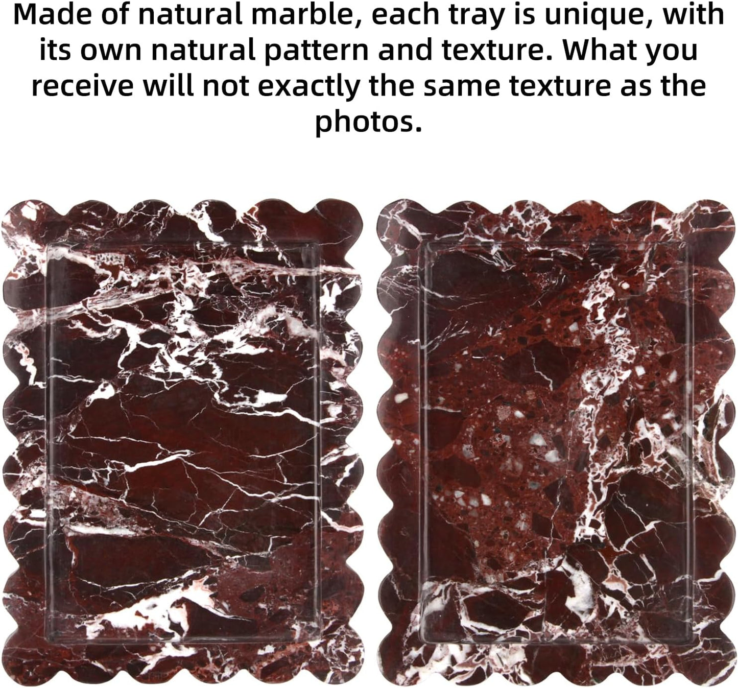 HESHIBI Marble Decorative Tray, Square, 8x8 inches, Rosso Lepanto, Luxury Natural Stone, Bathroom Vanity, Dresser Top, Kitchen Sink, Trinket Ring Tray