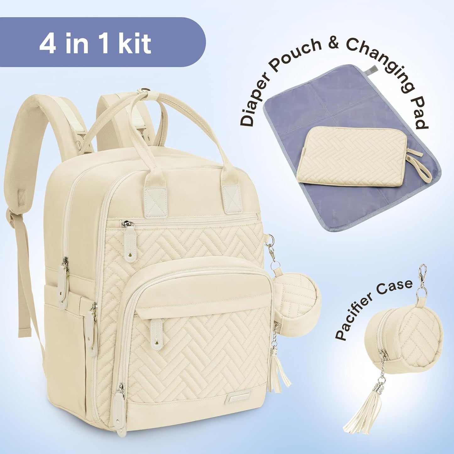 Diaper Bag Backpack, iniuniu Large Baby Bags with Diaper Pouch, Washable Changing Pad, Pacifier Case and Stroller Straps