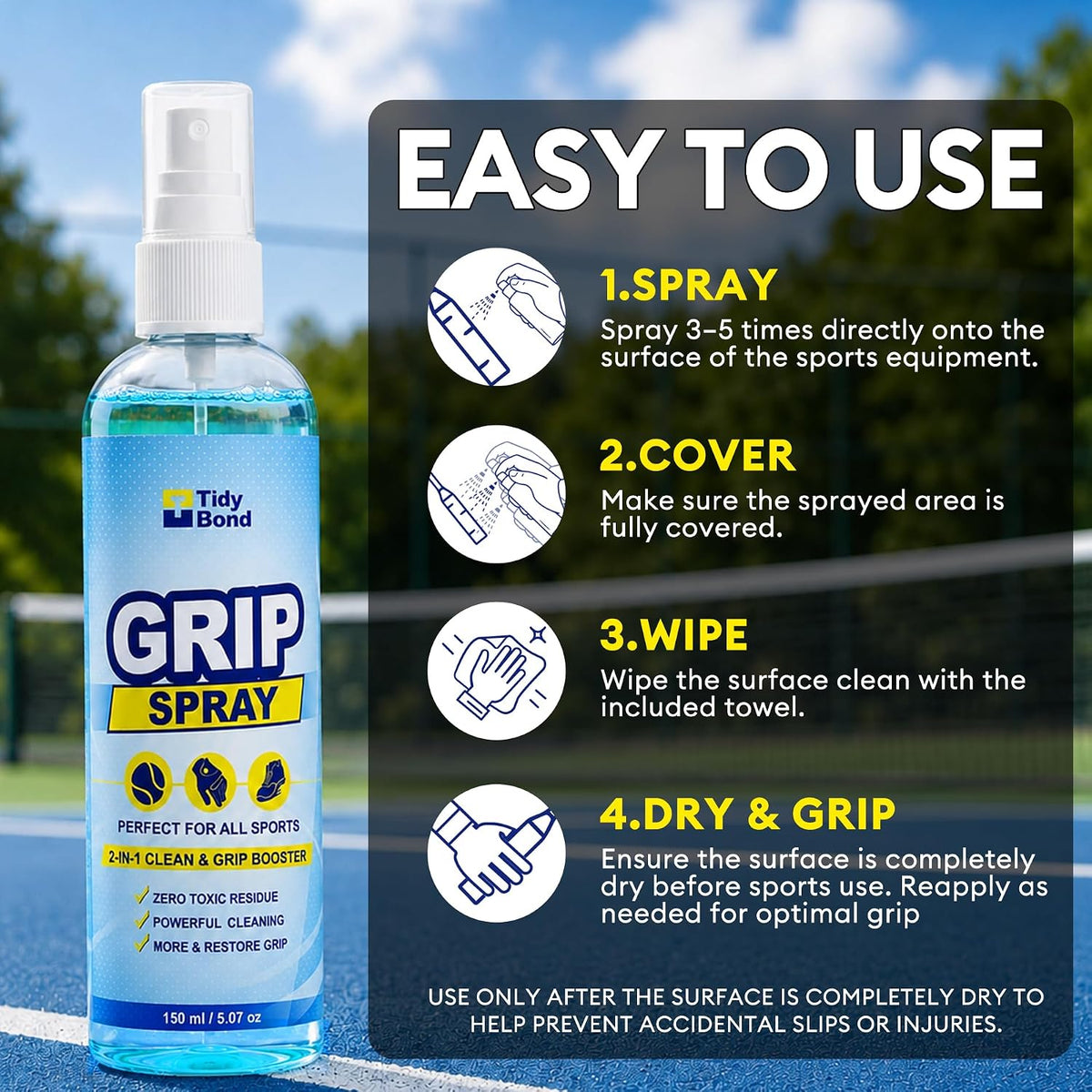 2-in-1 Grip Spray & Cleaner, Golf Grip Cleaner and Restorer for Clubs, Basketball Shoe Grip Spray, Football Glove Grip Spray, Restores Shoe & Glove Traction, Removes Dirt, Sweat & Oil