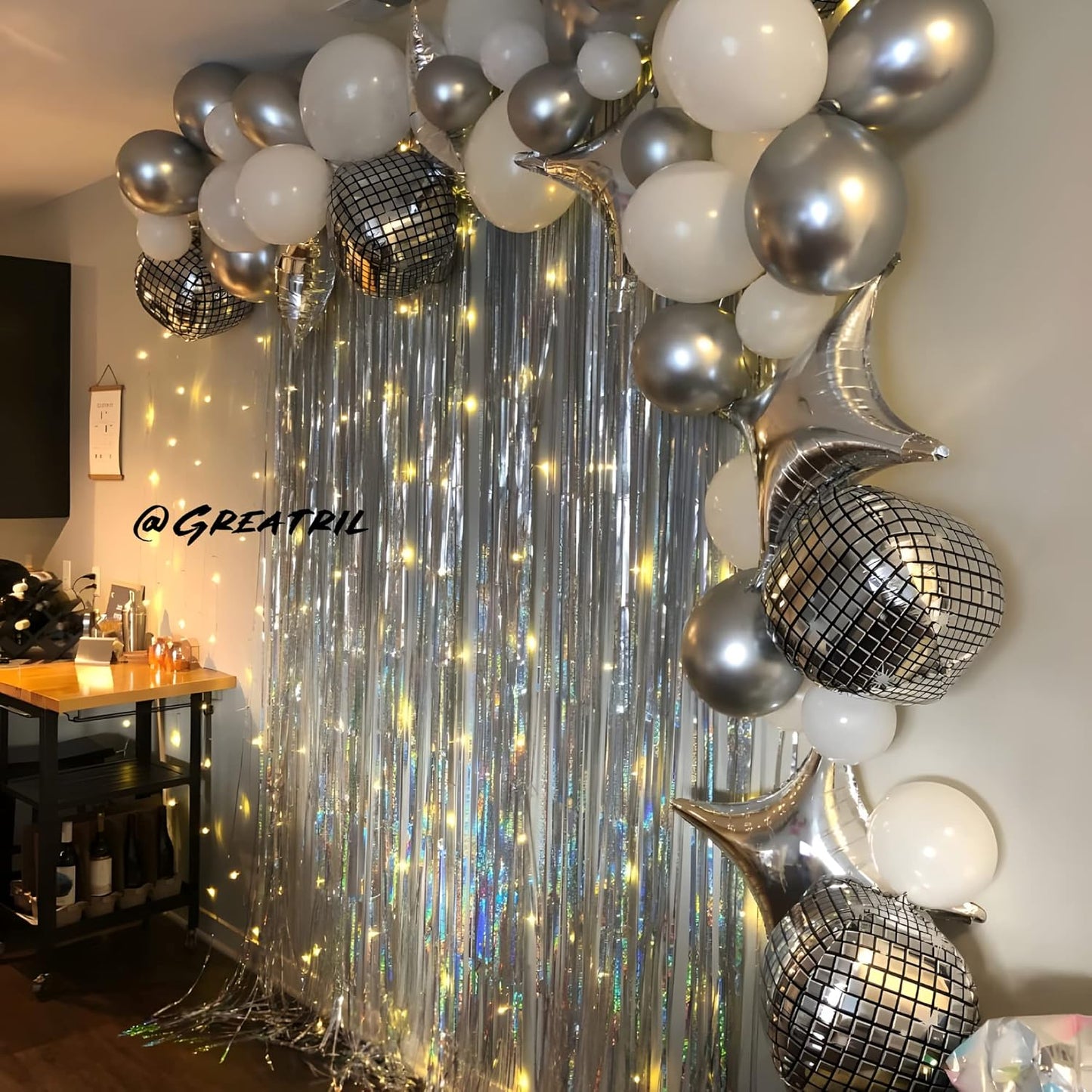 GREATRIL Iridescent Party Tinsel Fringe Backdrop Decorations - Holographic Foil Streamers Curtain for Mermaid/Under The Sea/Frozen/Ocean/Disco/Birthday Themed 3.2ft x 6.5ft - 2 PCS