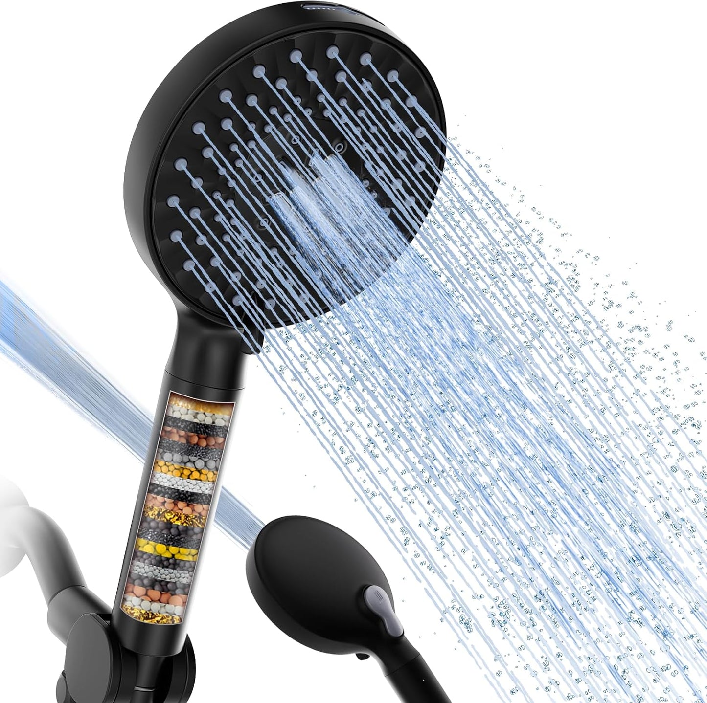 Filtered Shower Head with Handheld, High Pressure 9 Spray Mode Chrome Showerhead with Filters,Detachable Shower Head,Water Softener Filters Beads for Hard Water -Remove Chlorine