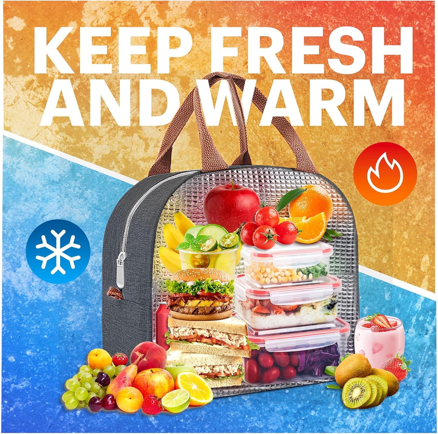 Lunch Bag for Women & Men Adult Insulated Lunch Box, Small Leakproof Cooler Food Lunch Containers Reusable High Capacity Lunch Tote Bags for Work, Travel, Outdoor