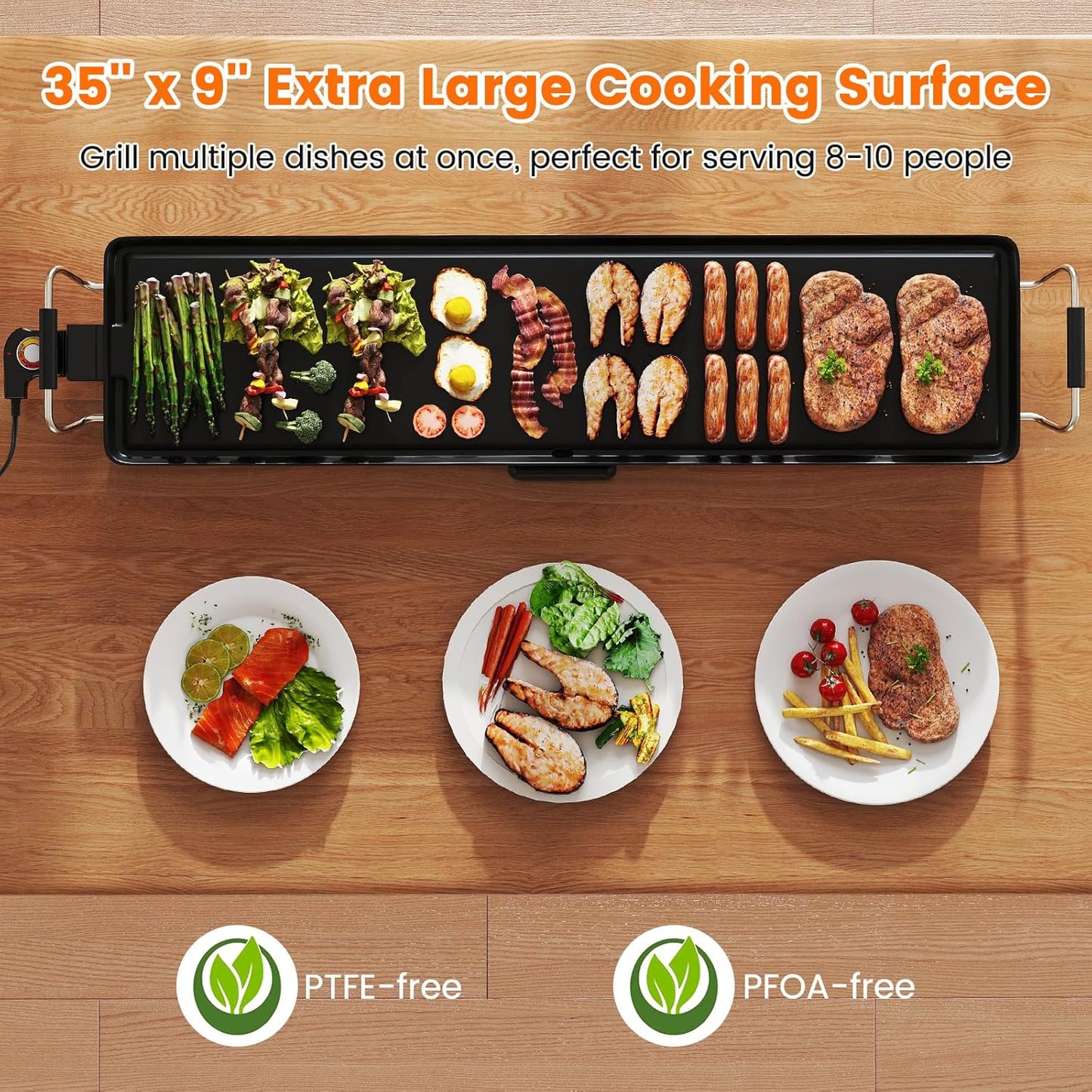 DORTALA 39.5" Electric Griddle, Portable Teppanyaki Grill for 10-12 Person with 2 Cooking Surface, Thermostat Control, Insulated Handles & Drip Tray, Indoor Outdoor BBQ Grill for Party, Camping & RV